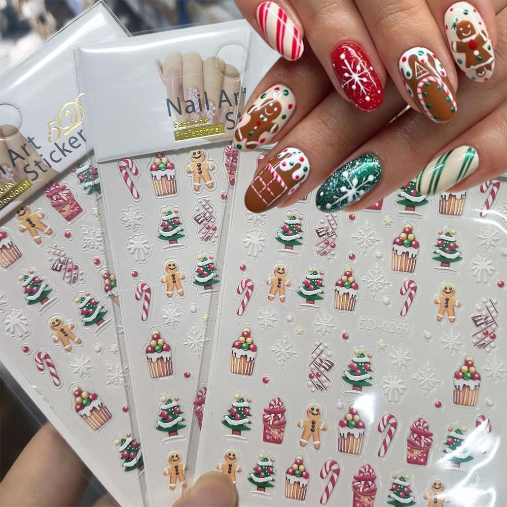 Nail Art Xmas Stickers - 1pc noël 5D pain d'épice homme