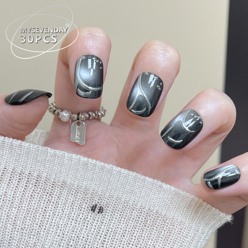 Faux ongles noirs français fai - Nail Art Full Cat Eye avis et prix