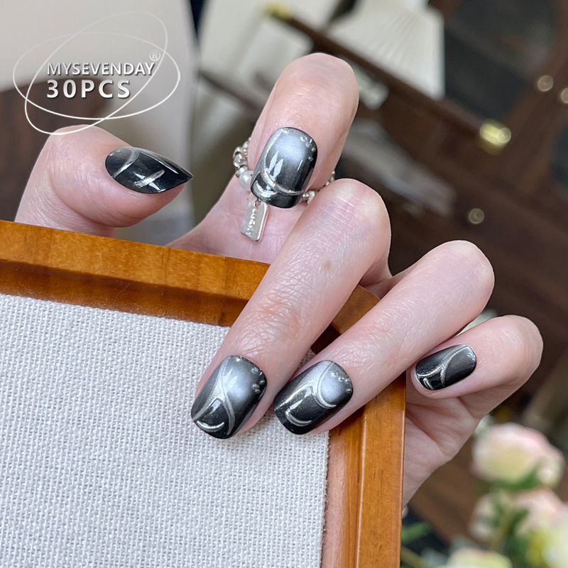 Faux ongles noirs français fai - Nail Art Full Cat Eye avis et prix