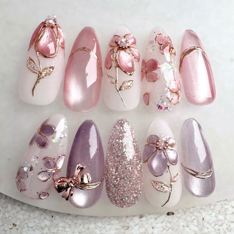 24 faux ongles courts en amand - Nail Art Full Cat Eye avis et prix